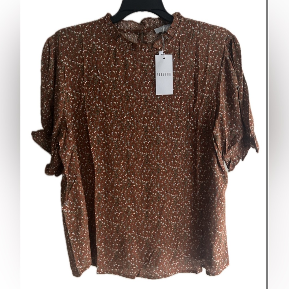 Women’s Ditzy Floral Ruffle Neck Blouse Top Sz M